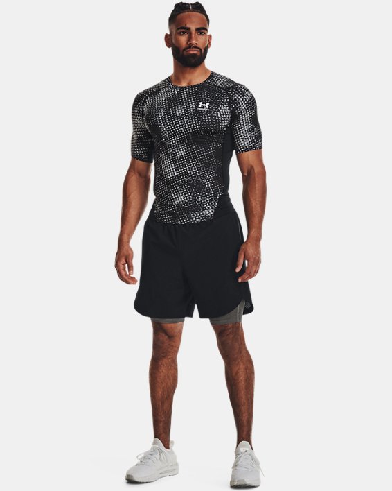 Men' HeatGear® Compression Printed Short Sleeve, Black, pdpMainDesktop image number 2